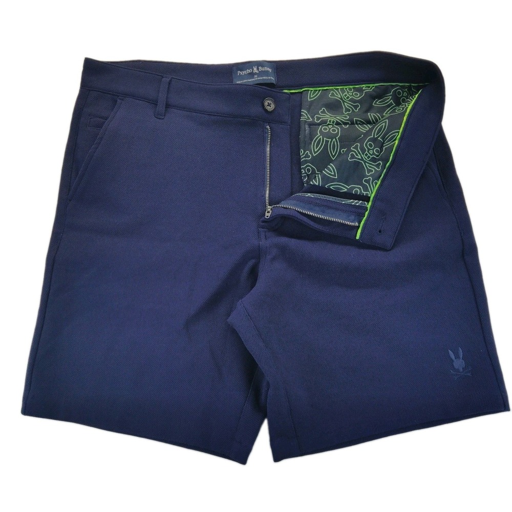 Psycho Bunny Mens Golf Shorts Size 36 Navy Blue Textured Performance Logo EUC